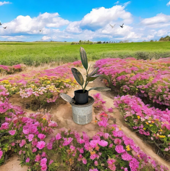 Charming Self-Watering Vintage Minnow Bucket Planter with Rubber Tree