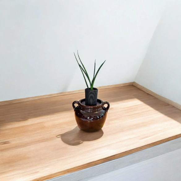 Vintage Stoneware Bean Crock Planter with Snake Plant