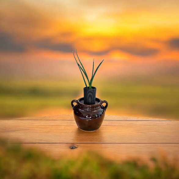 Vintage Stoneware Bean Crock Planter with Snake Plant