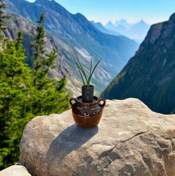 Vintage Stoneware Bean Crock Planter with Snake Plant
