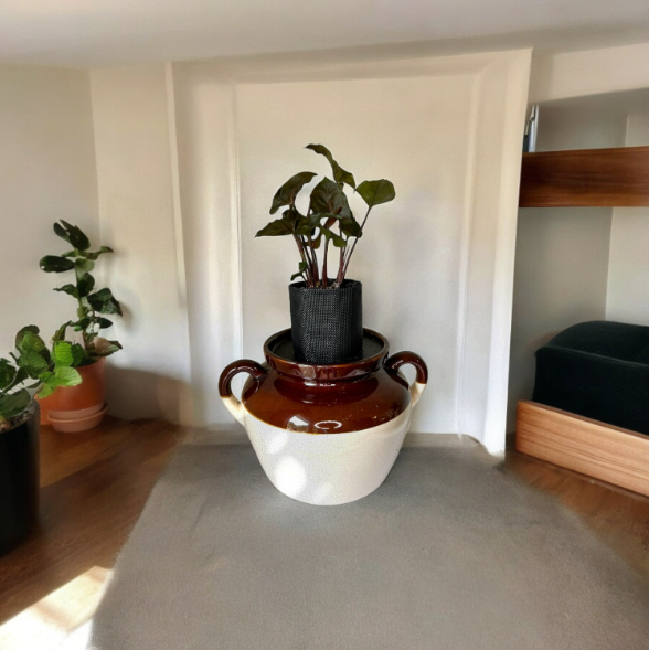 Vintage Stoneware Bean Crock Planter with Syngonium ‘Arrowhead’ Plant