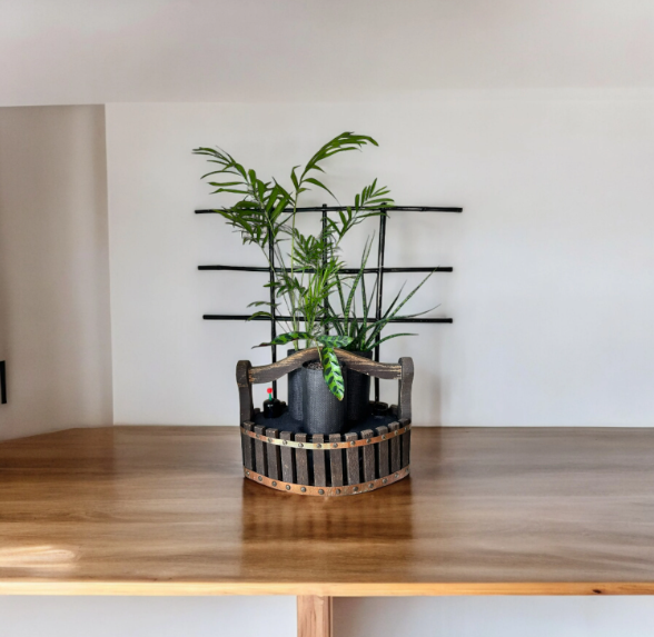 Wood Basket Trellis Planter with Trio of Lush Plants
