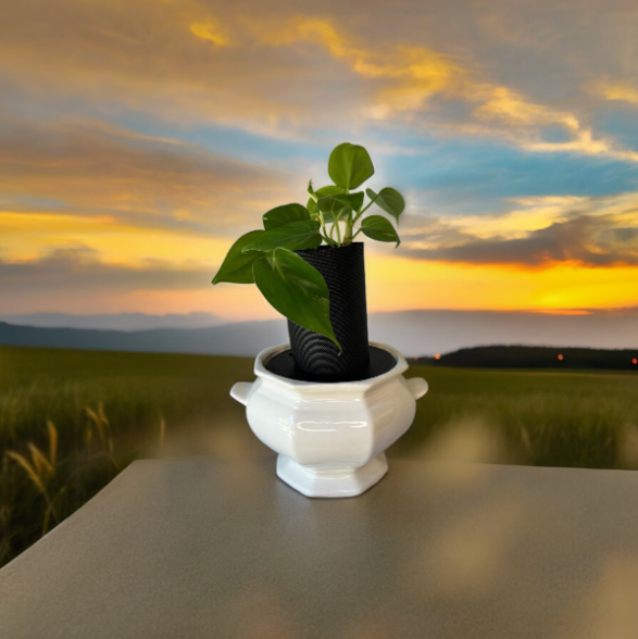 Vintage California Pottery Ironestone Soup Tureen Planter with Heart Leaf Philodendron Plant