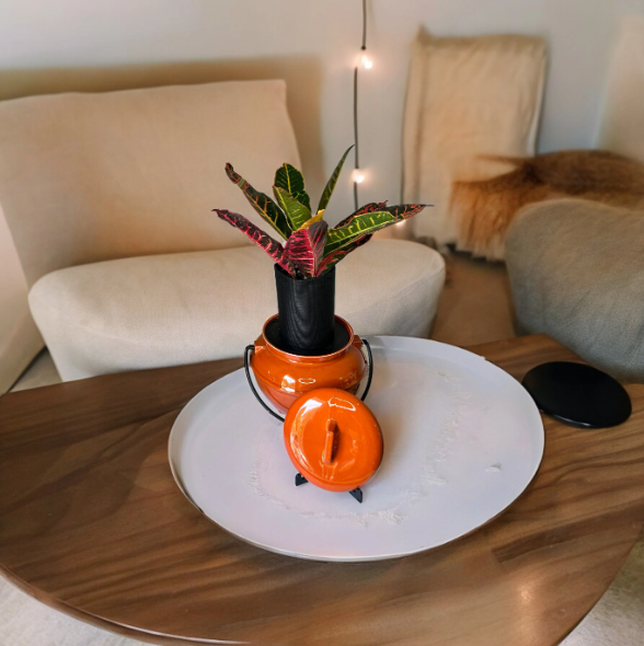 Vintage California Pottery 702 Rust Orange Bean Pot Planter with Croton Plant