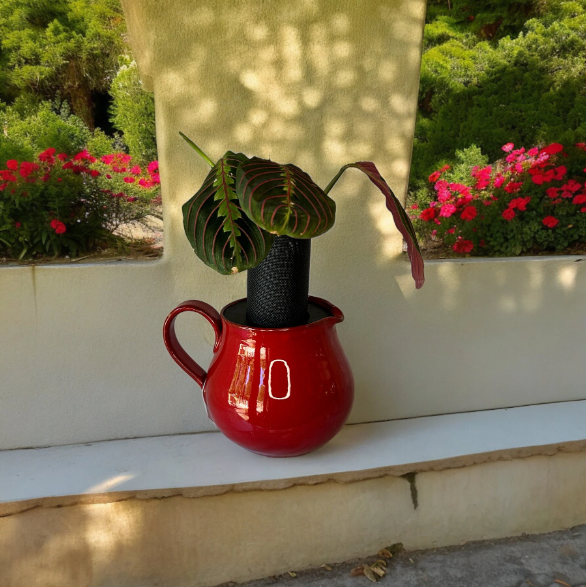 Red Ceramic Pitcher Planter with Prayer Plant